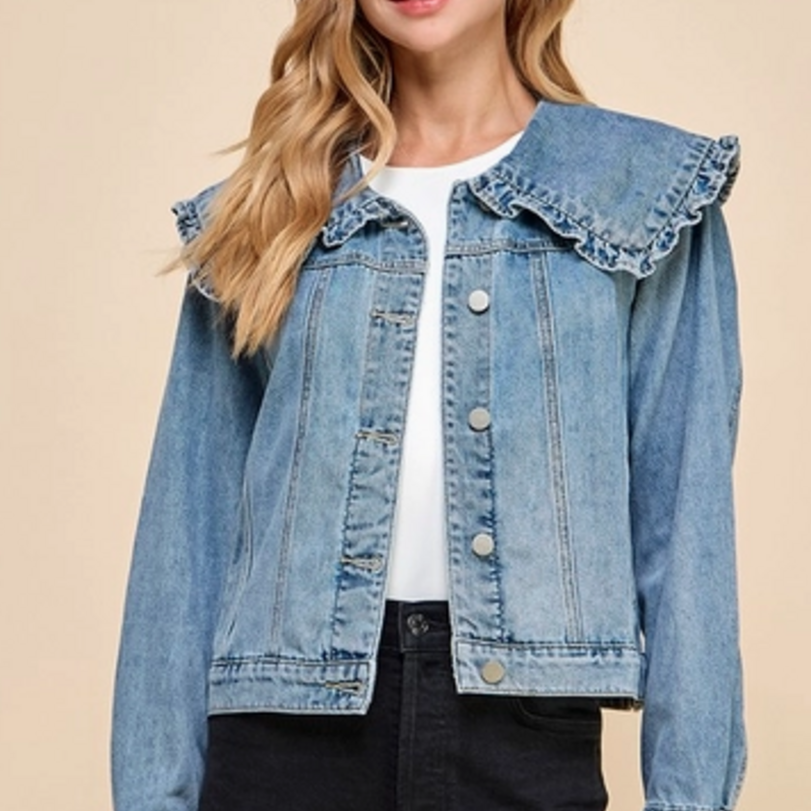 TCEC Ruffle Collared Denim Jacket