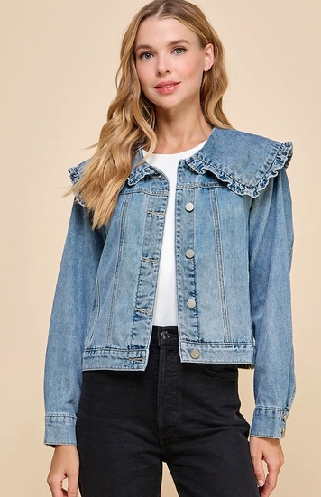 Ruffle Collared Denim Jacket