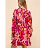 Burgundy Abstract Printed Ruffle Hem Dress