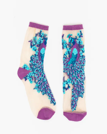 Aquamarine Peacock Sheer Crew Sock