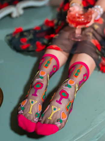 Cocktail Hour Black Sheer Crew Sock