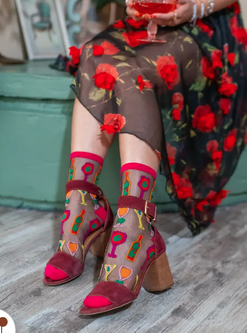Cocktail Hour Black Sheer Crew Sock