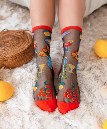La Dolce Vita Black Sheer Crew Sock