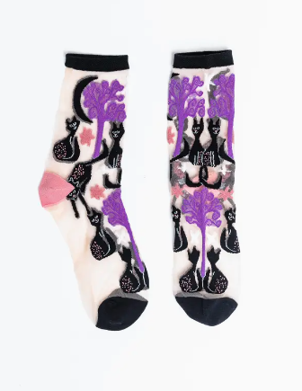 Nocturnal Cats Sheer Crew Sock