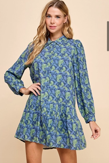 Cordy Dropped Waist Shirt Dress