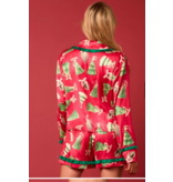 Peach Love California Satin Christmas Check Prints Pajama Set