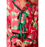 Peach Love California Satin Christmas Check Prints Pajama Set
