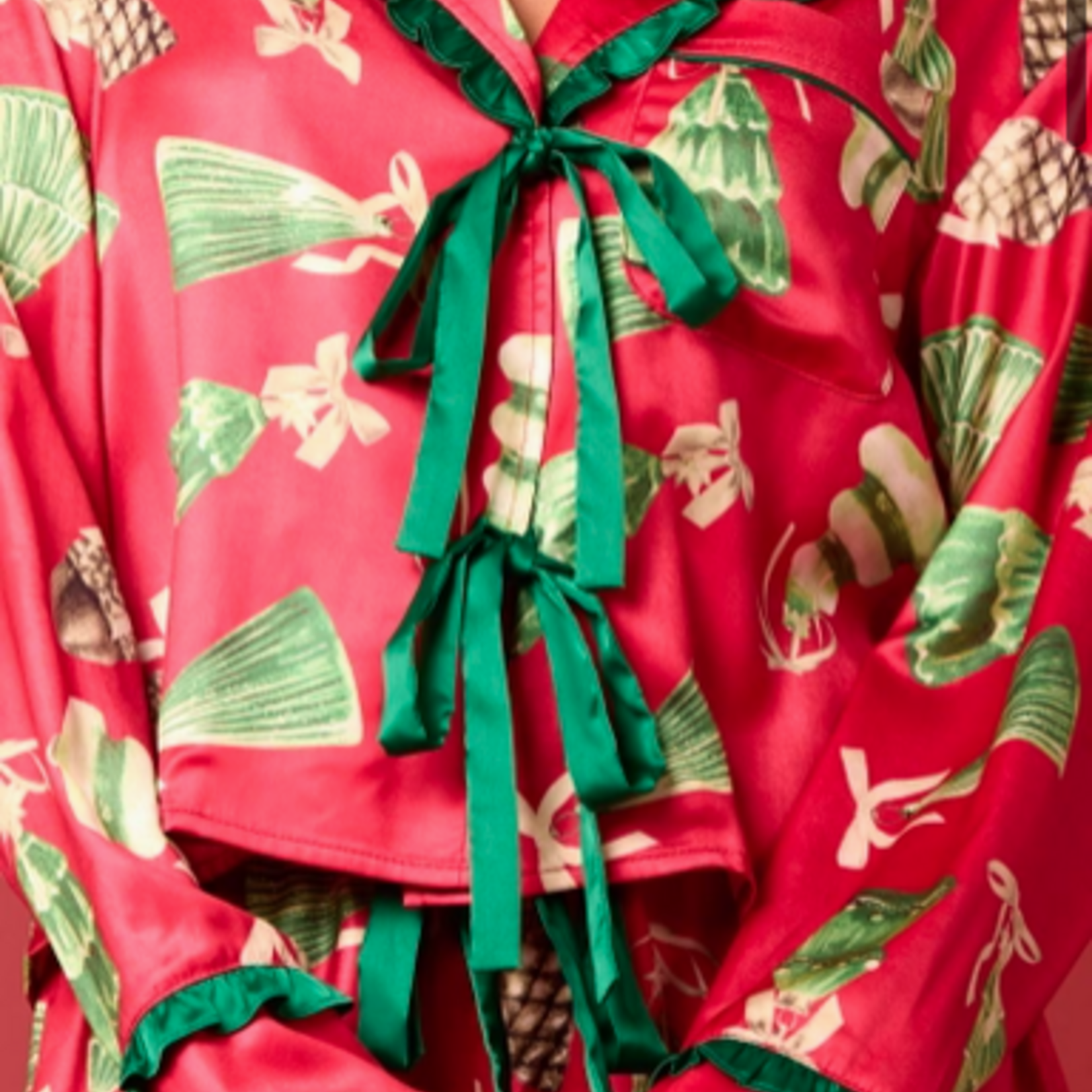 Satin Christmas Check Prints Pajama Set