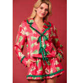 Peach Love California Satin Christmas Check Prints Pajama Set