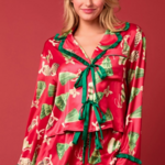 Satin Christmas Check Prints Pajama Set
