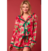 Peach Love California Satin Christmas Check Prints Pajama Set