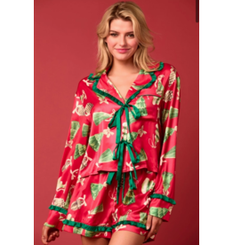 Satin Christmas Check Prints Pajama Set