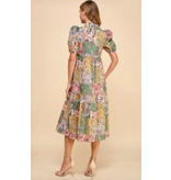 Patchwork Print Collared Midi Dress