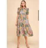 Patchwork Print Collared Midi Dress