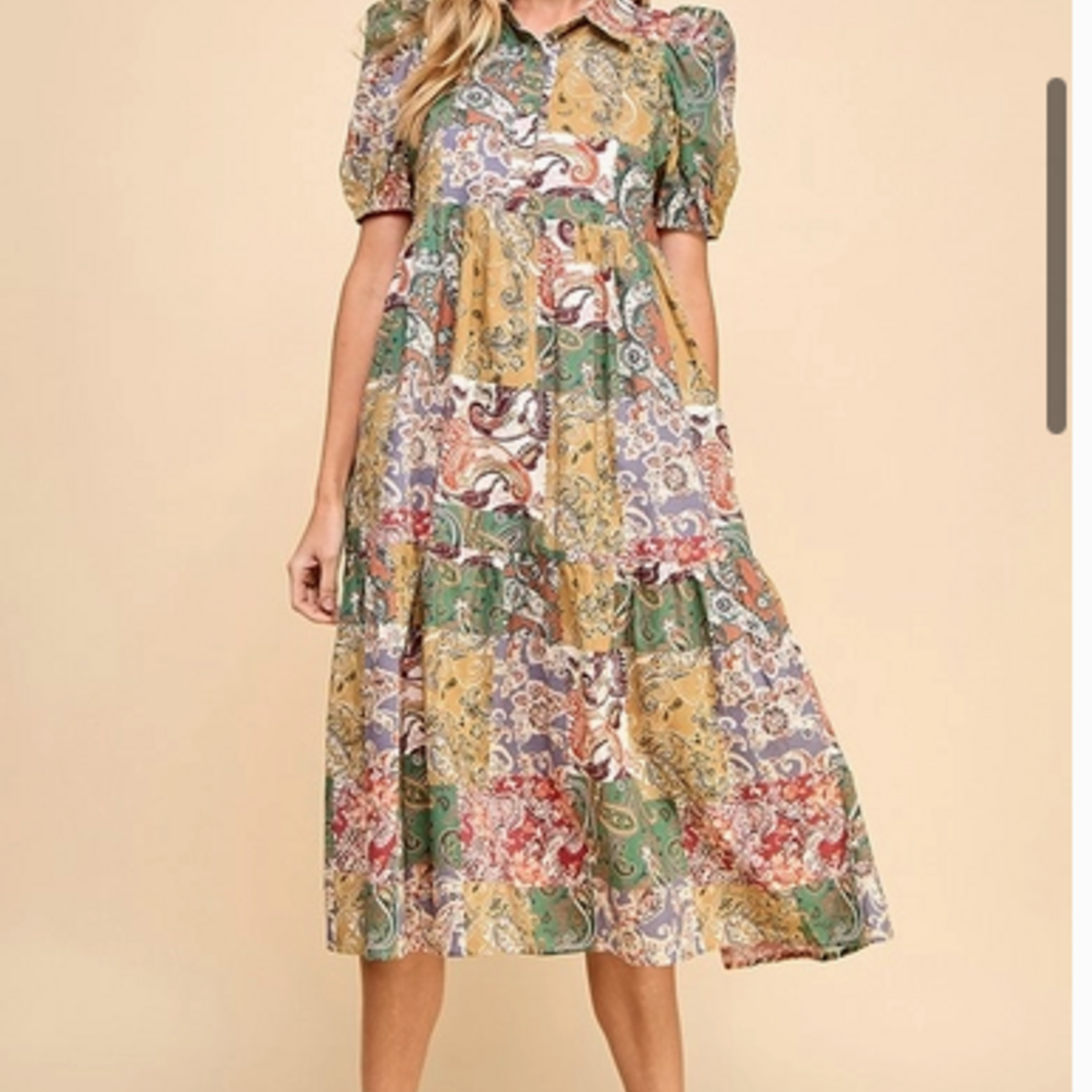 TCEC Patchwork Print Collared Midi Dress