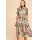 Patchwork Print Collared Midi Dress