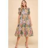 Patchwork Print Collared Midi Dress