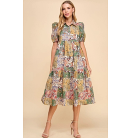 TCEC Patchwork Print Collared Midi Dress