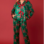 Bow Prints Tie Front Ruffle Detailed Pajama Set