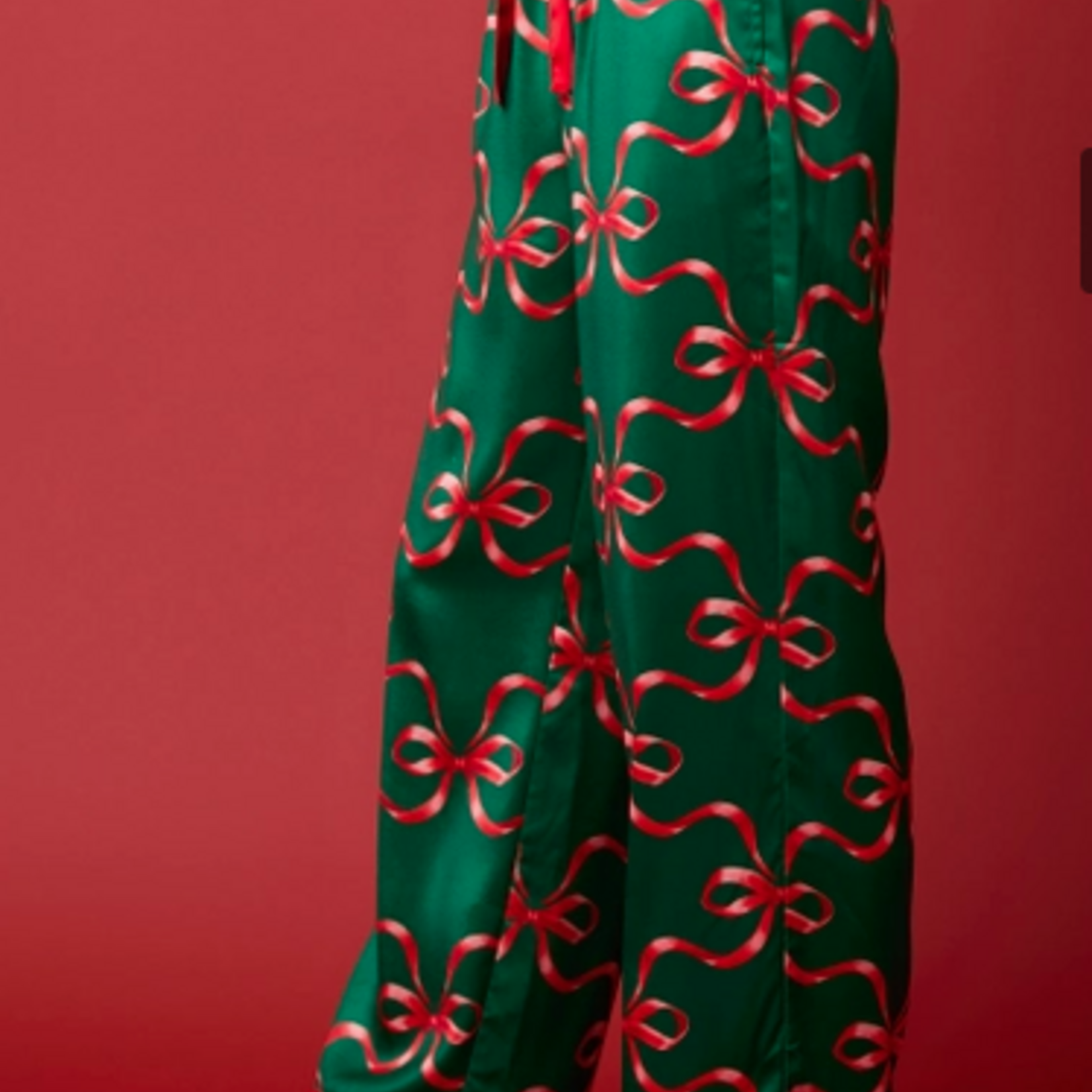 Bow Prints Tie Front Ruffle Detailed Pajama Set