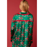 Bow Prints Tie Front Ruffle Detailed Pajama Set