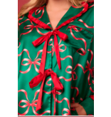 Bow Prints Tie Front Ruffle Detailed Pajama Set