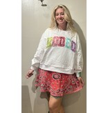 Queen of Sparkles White Multi Bandana Sequin 'Rodeo' Sweatshirt