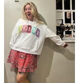 Queen of Sparkles White Multi Bandana Sequin 'Rodeo' Sweatshirt