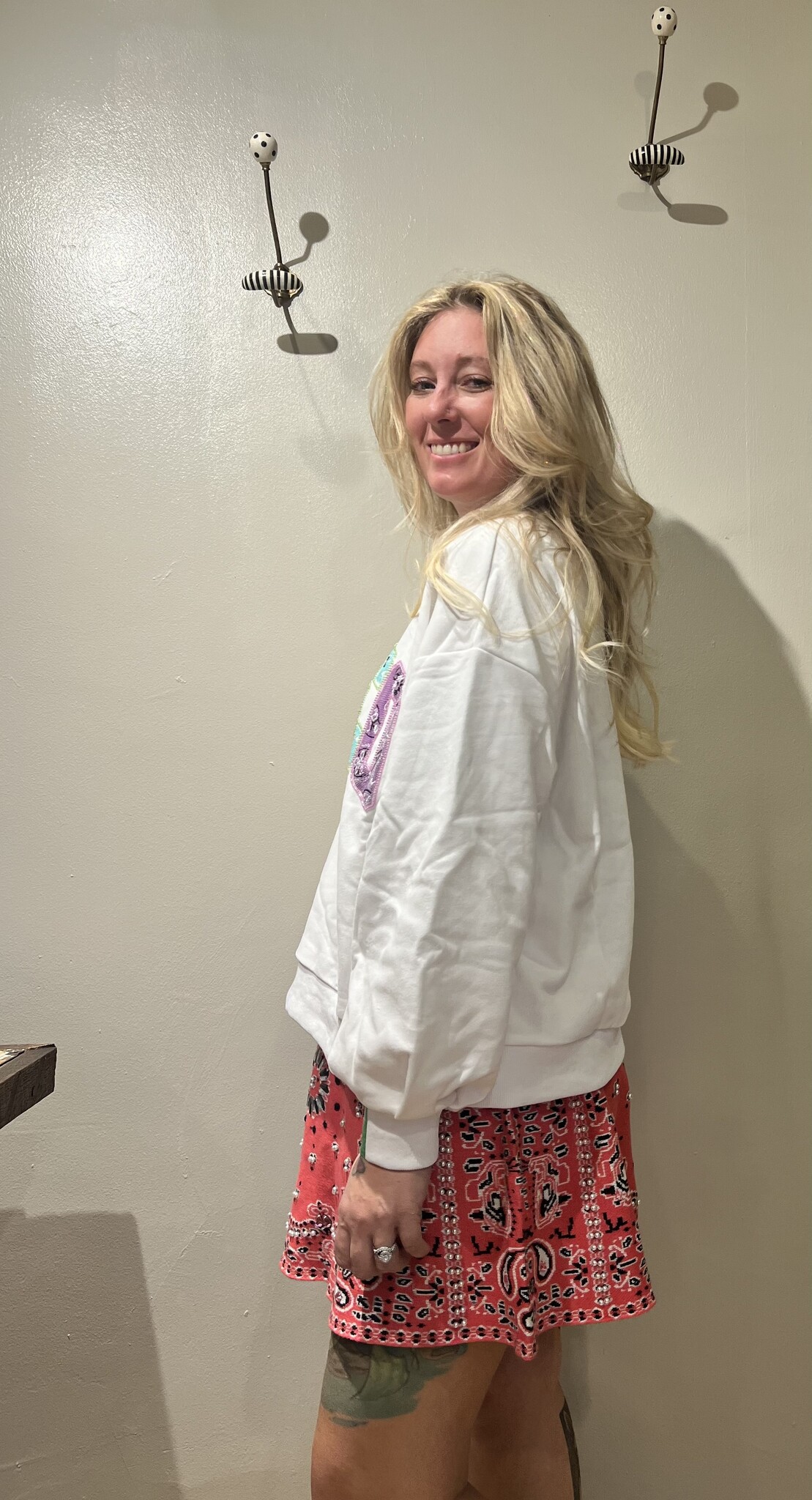 Queen of Sparkles White Multi Bandana Sequin 'Rodeo' Sweatshirt