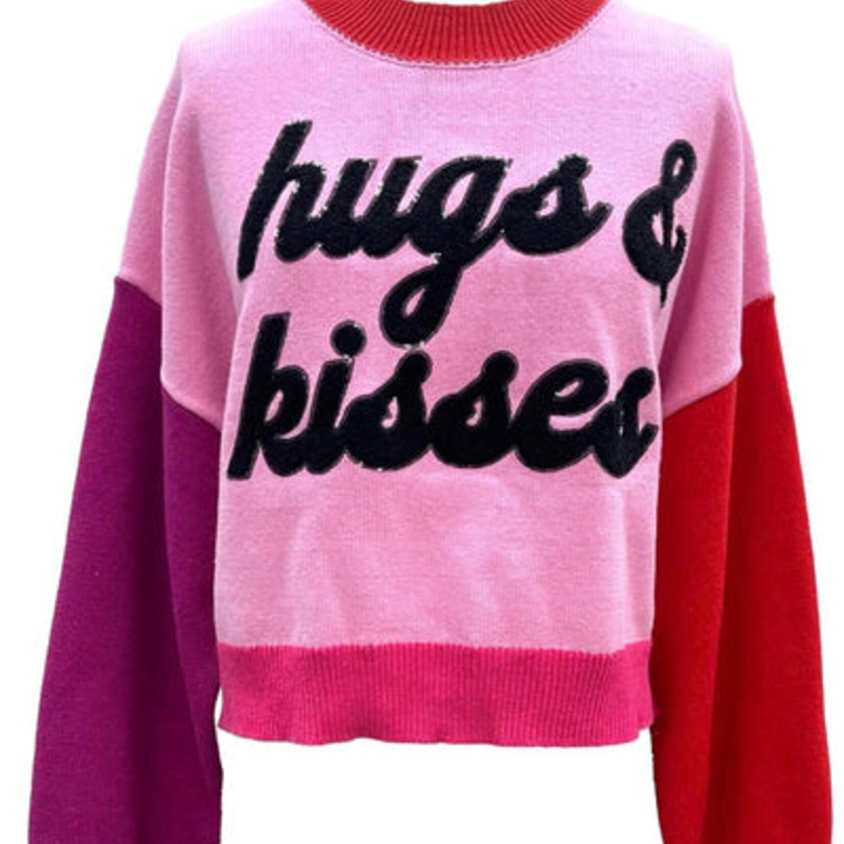 Queen of Sparkles Pink Colorblock Hugs & Kisses Sweater
