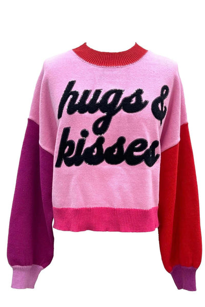 Queen of Sparkles Pink Colorblock Hugs & Kisses Sweater