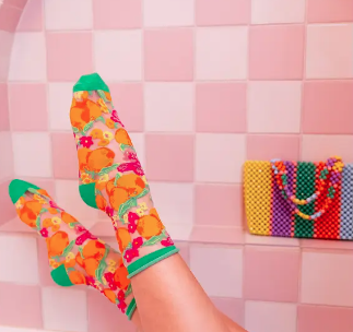 Orange Floral Sheer Crew Sock
