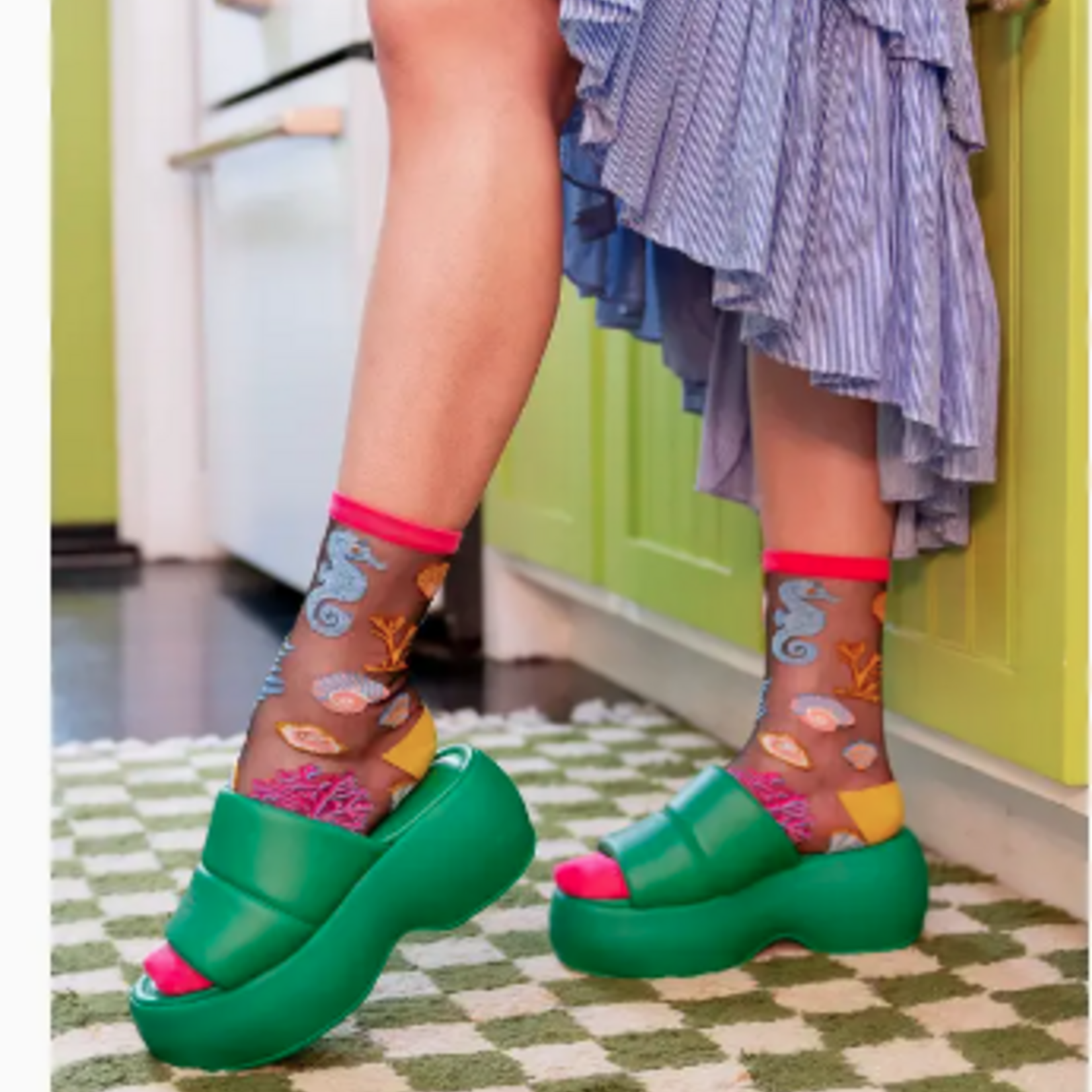 Under the Sea Black Sheer Crew Sock