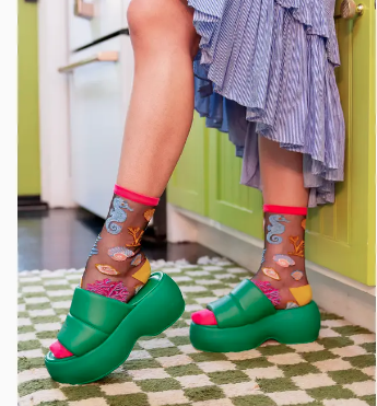 Under the Sea Black Sheer Crew Sock