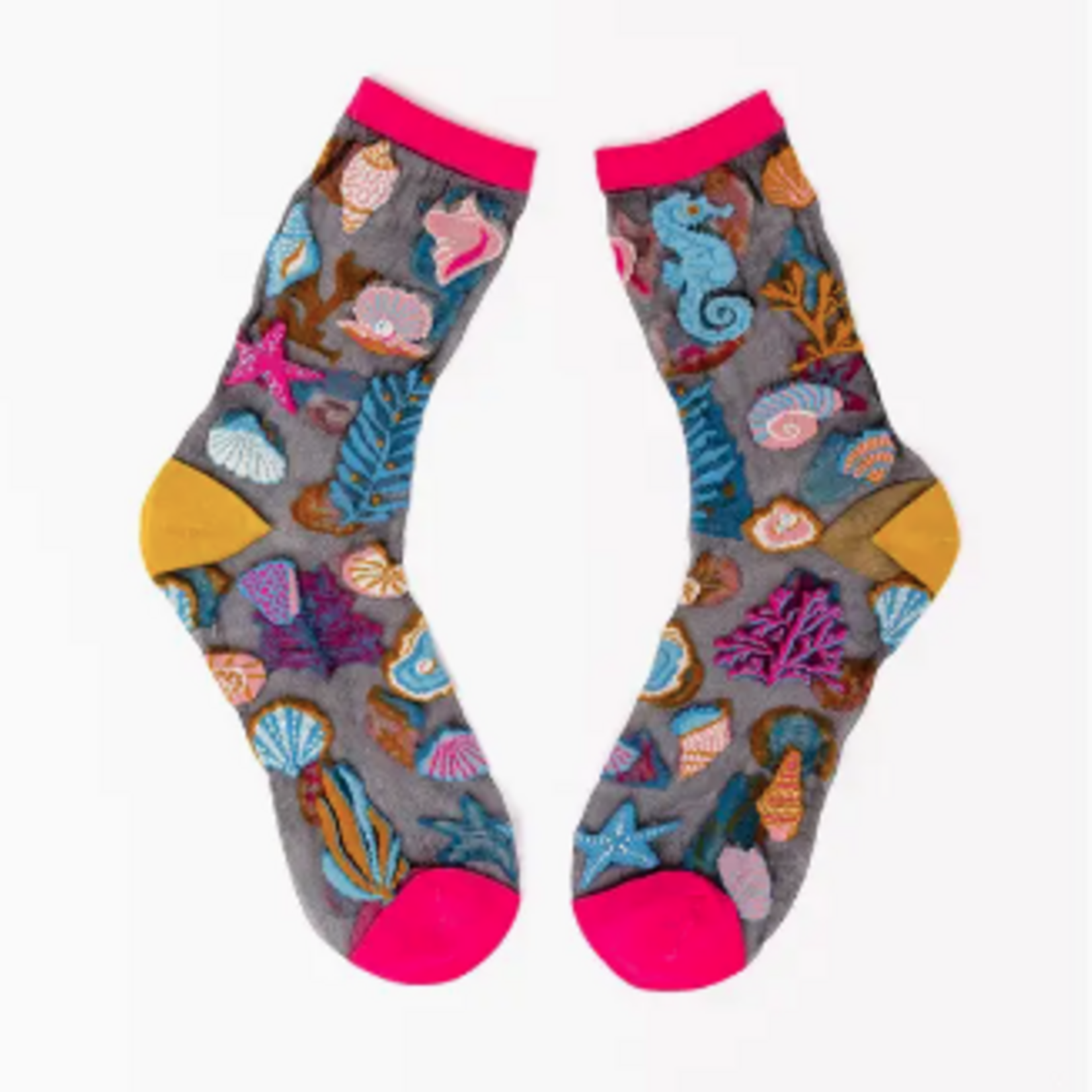 Under the Sea Black Sheer Crew Sock