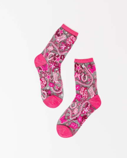 Disco Barbie Black Sheer Crew Sock