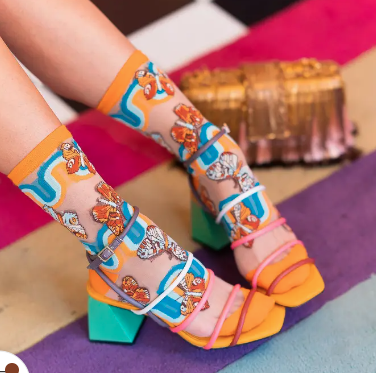 '70s Rainbow Butterfly Sheer Mid High Sock