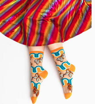 '70s Rainbow Butterfly Sheer Mid High Sock