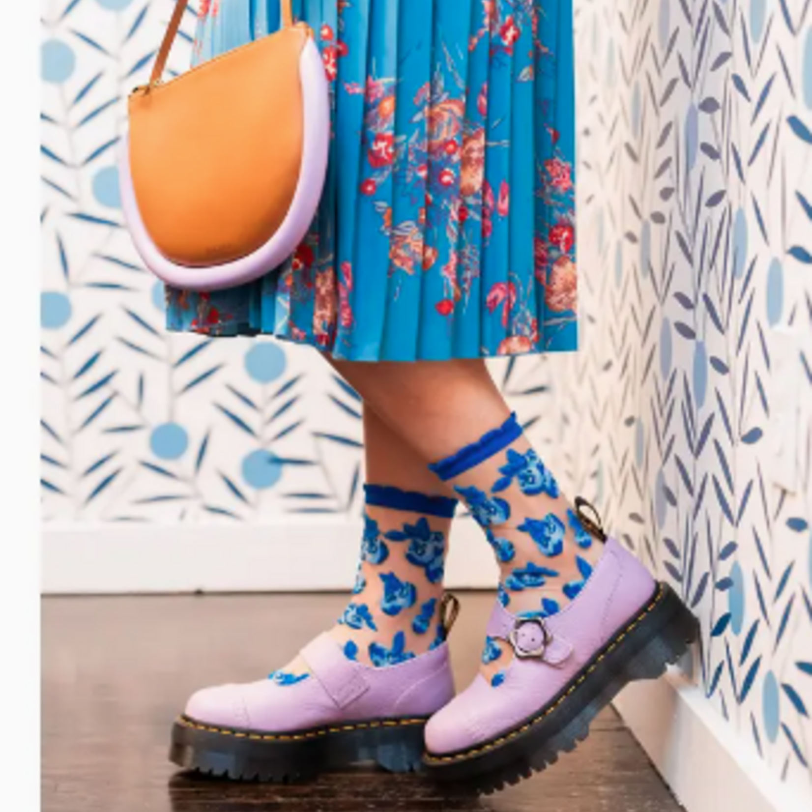 Blueberry Ruffle Sheer Crew Sock