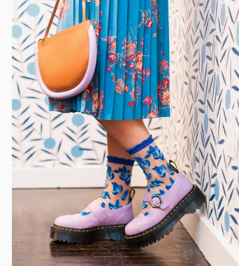 Blueberry Ruffle Sheer Crew Sock