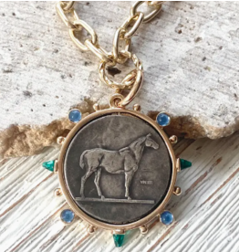 Horse Coin Pendant Necklace with Gems