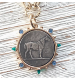 Horse Coin Pendant Necklace with Gems