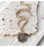 Horse Coin Pendant Necklace with Gems