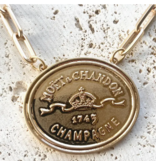 Gold Champagne Label Statement Necklace