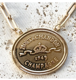 Gold Champagne Label Statement Necklace