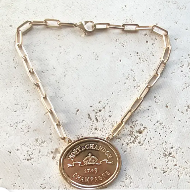 Gold Champagne Label Statement Necklace