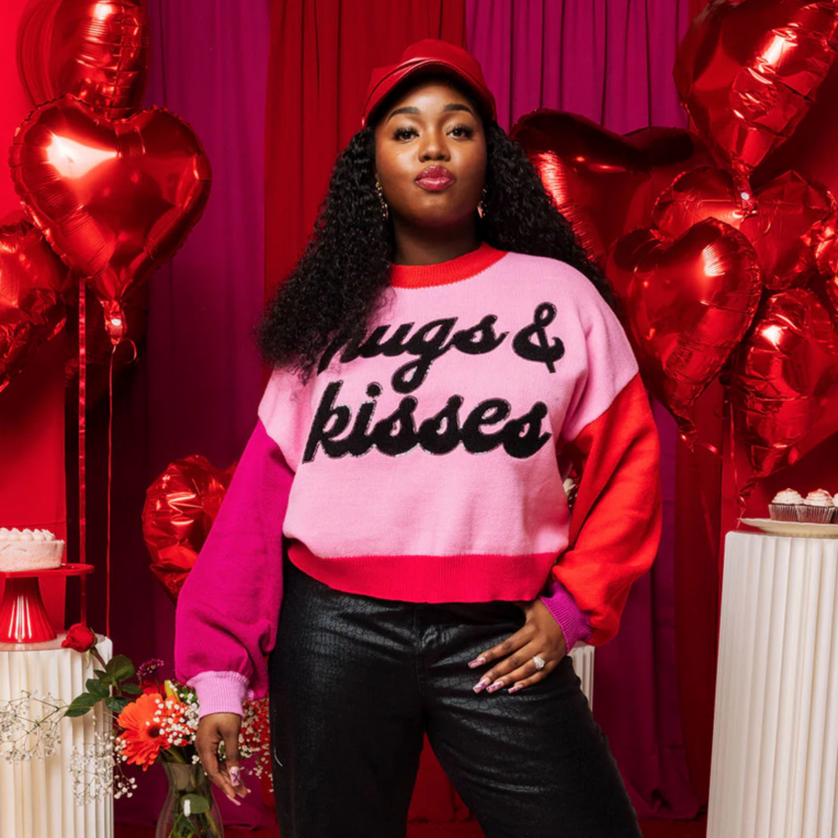 Queen of Sparkles Pink Colorblock Hugs & Kisses Sweater