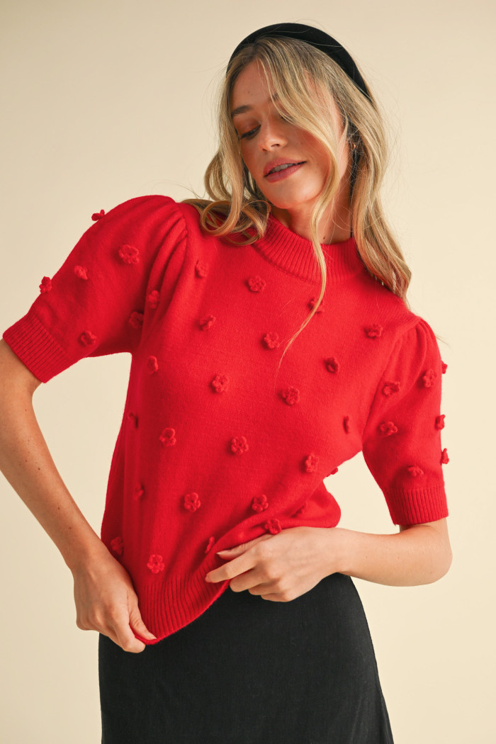 Rosette Puff Sleeve Sweater