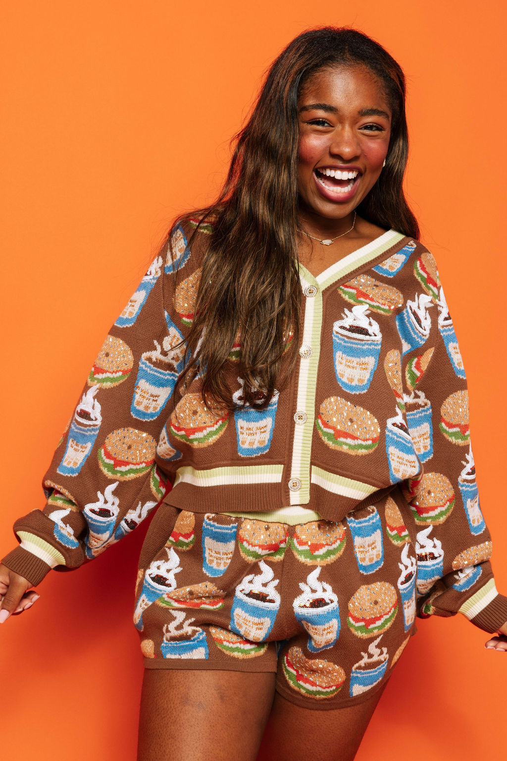 Queen of Sparkles Brown Coffee & Bagel Sweater Short