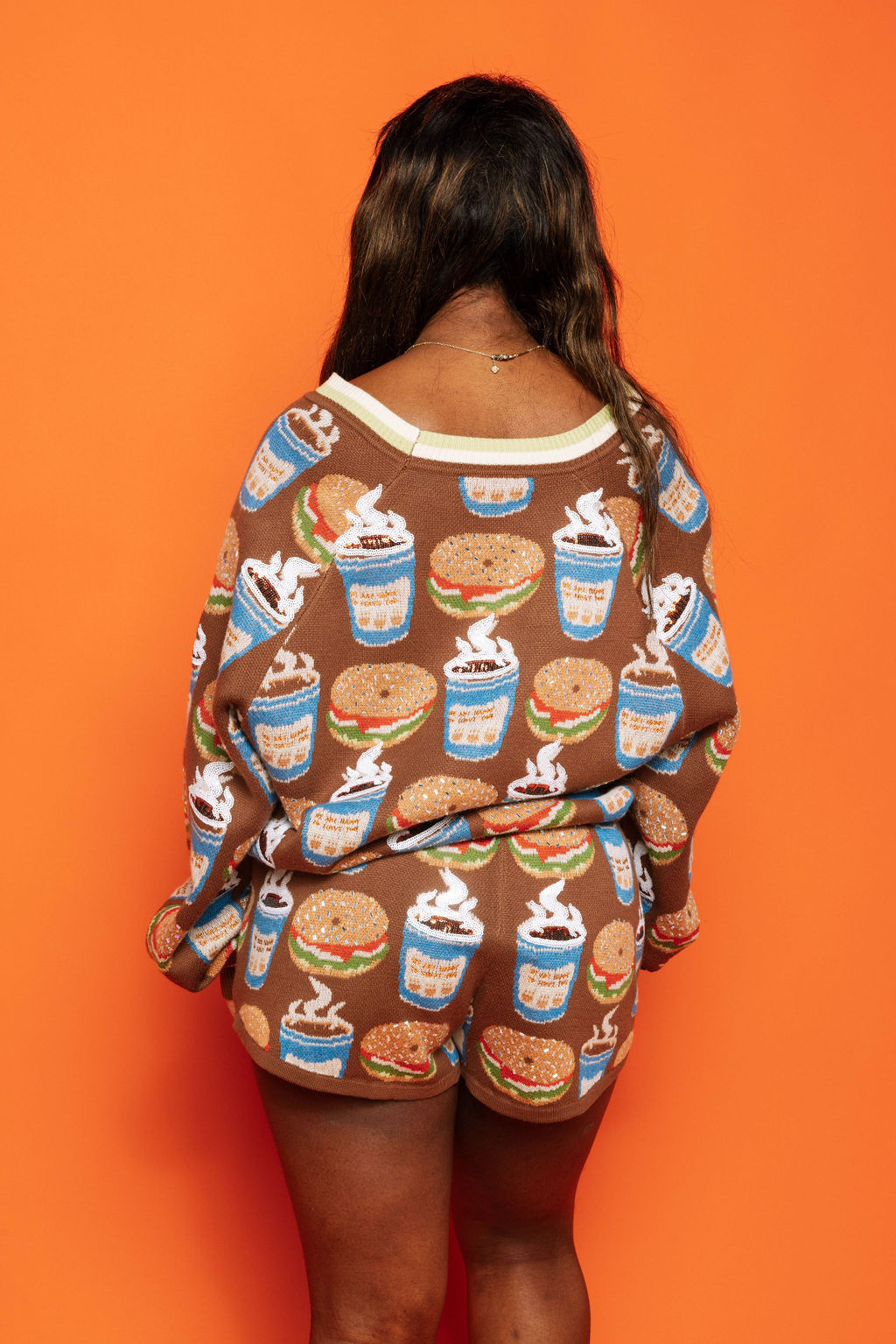Queen of Sparkles Brown Coffee & Bagel Sweater Short